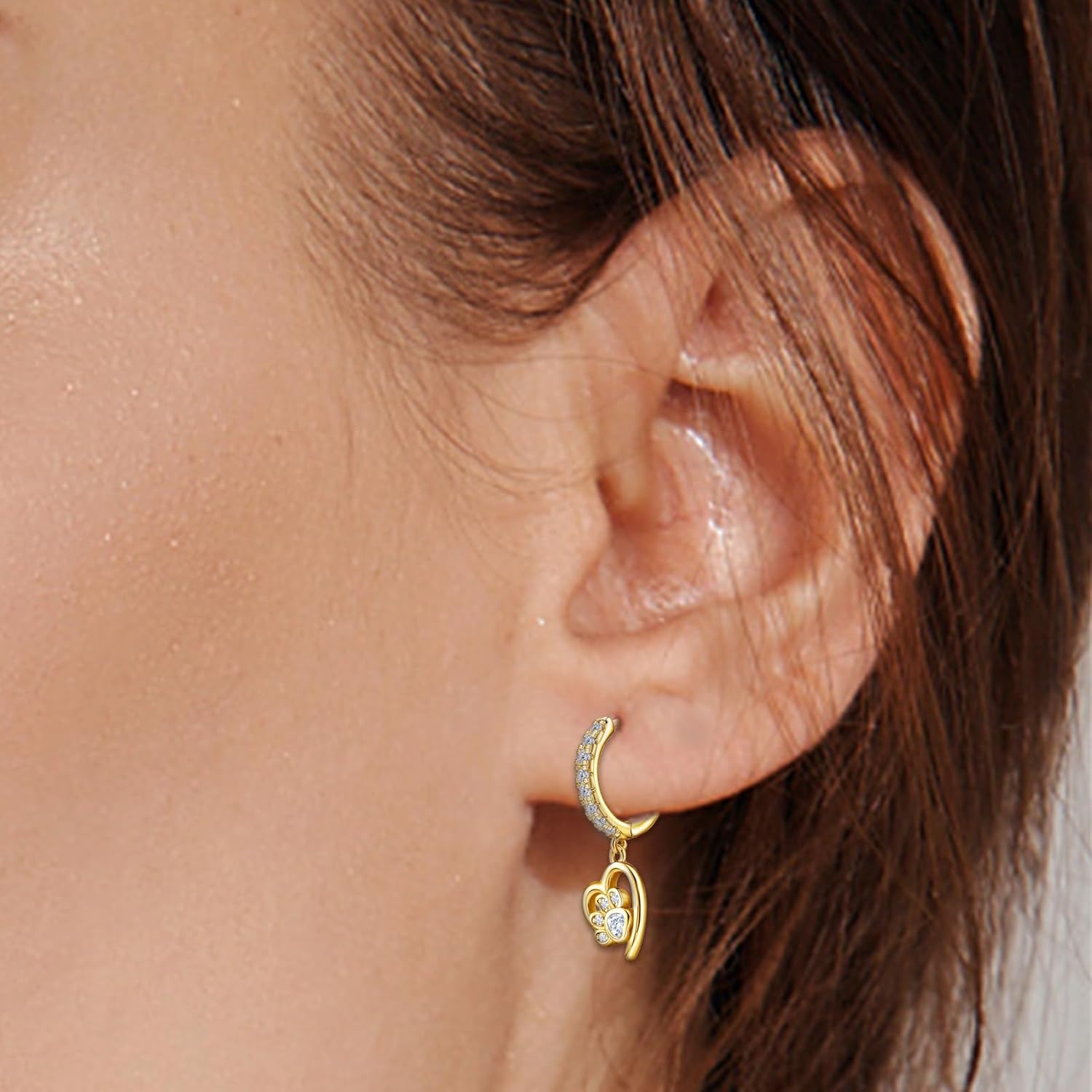 Sterling Silver Heart Print Earrings for Women - Hypoallergenic Cubic Zirconia Hoop Earrings Cute Pet Puppy Cat Dog Paw Print Loop Earring Dainty Jewelry Gifts for Her Teens Mom Wife Daughter - Image 2