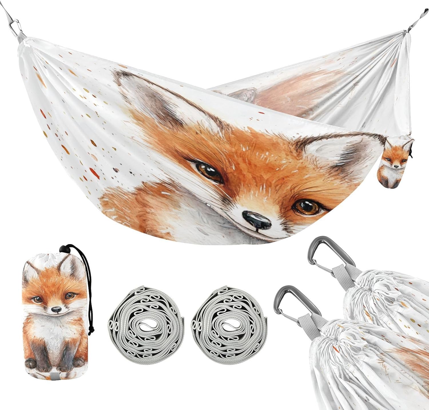 ALAZA Cute Fox Baby Camping Hammocks Single or 2 Person 500 lbs Portable Parachute Travel Hammock w/Tree Straps for Hiking Backpacking Indoor Outdoor