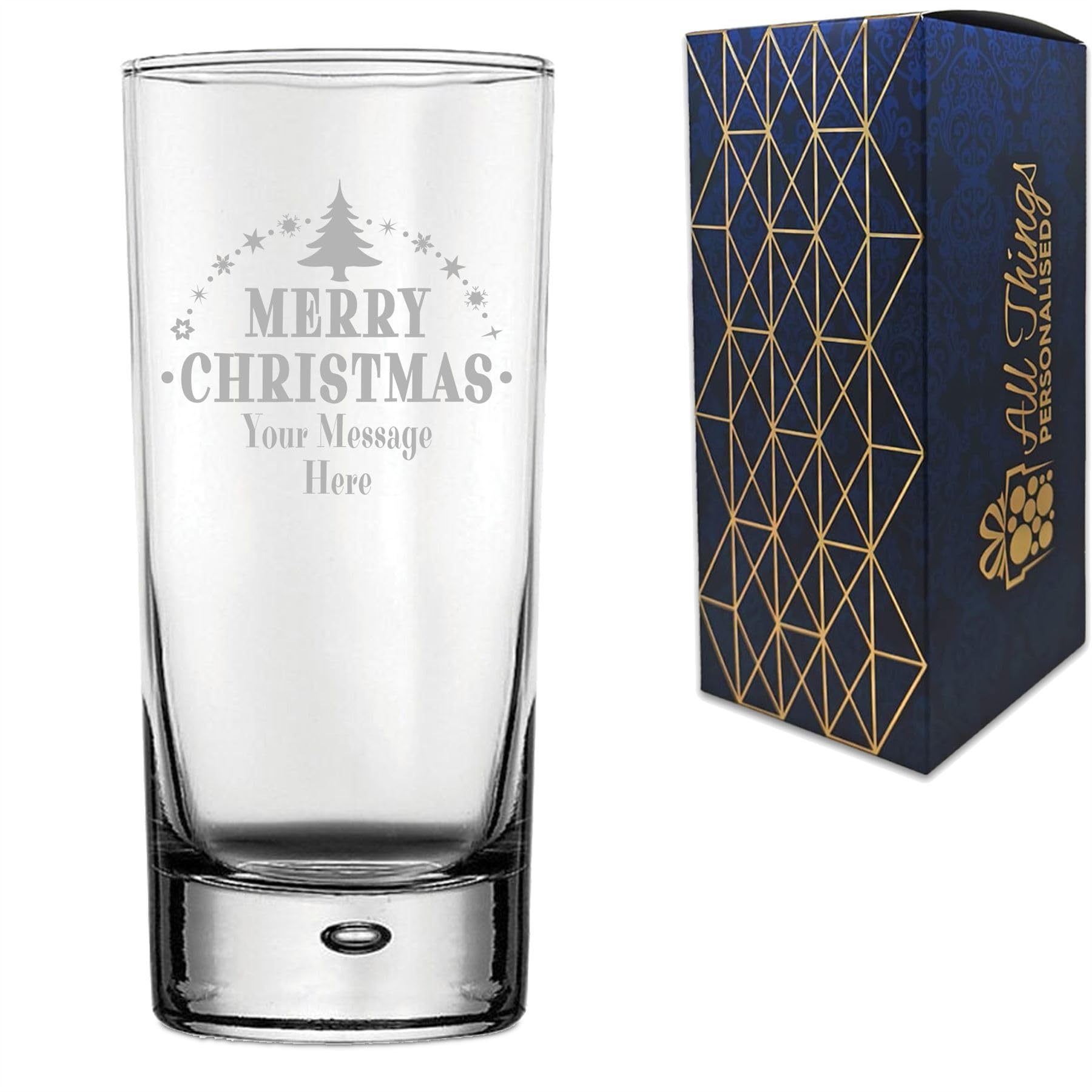 Verre à bulles de Noël personnalisé avec motif arbre de Noël, personnalisable avec n'importe quel nom ou message, coffret cadeau inclus, gravure au laser