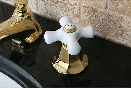 Miniatura 2 de Kingston Brass KS4462PX Metropolitan Grifo de Lavabo Generalizado con Mango Cruzado de Porcelana, Latón Pulido