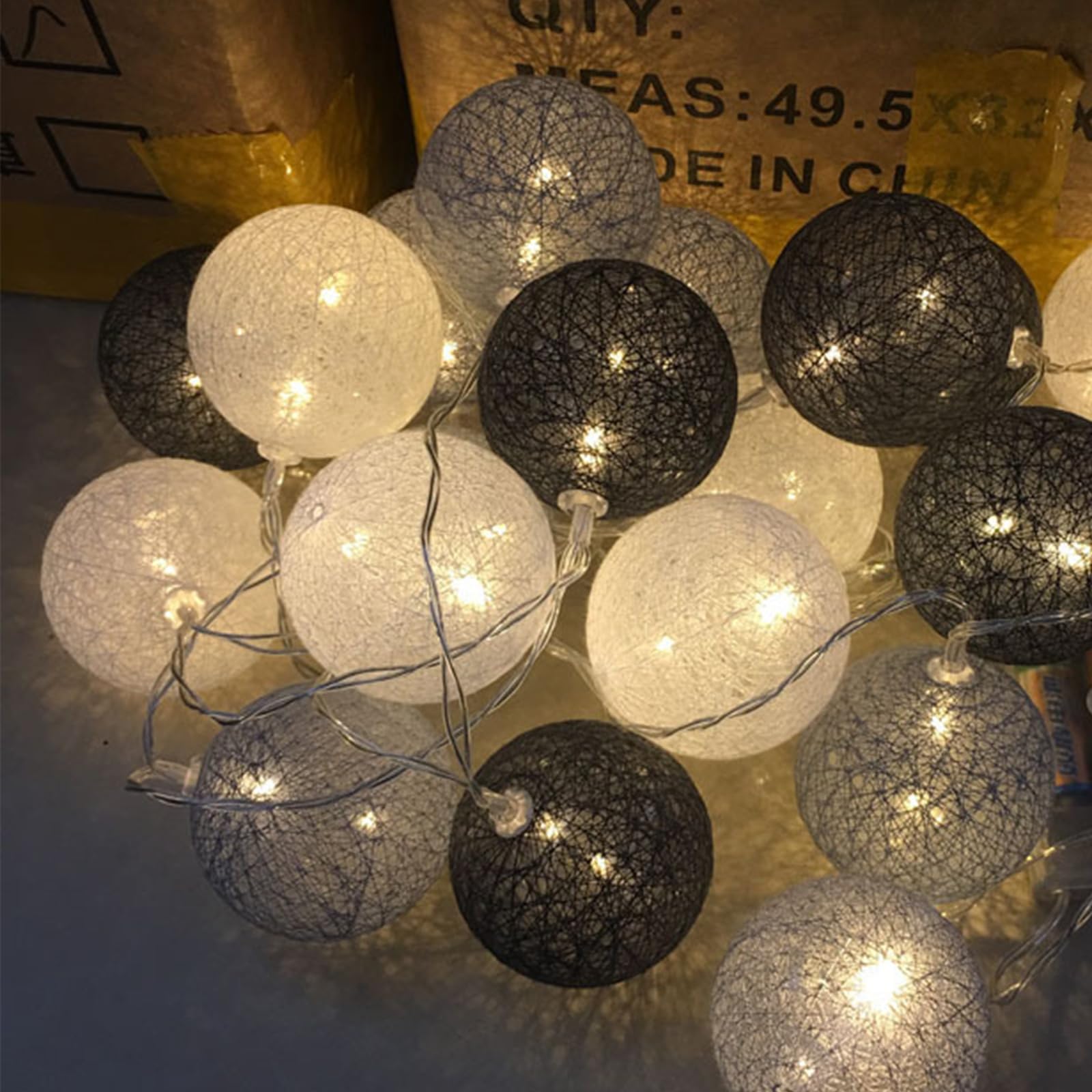 ENLACE LED Fairy Lights, Cotton Balls, 1.5 m, 10 LED Cotton Ball Fairy Lights, Balls, 3 cm Diameter, Cotton Balls, Party Fairy Lights for Children's Room, Wedding, Christmas, Grey - Image 4