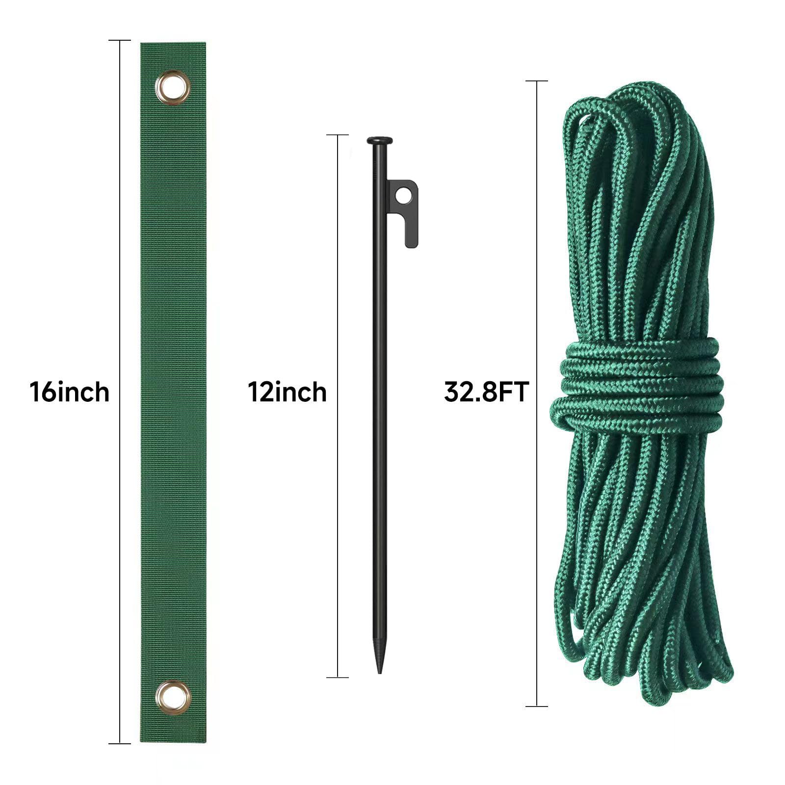 3-teiliges robustes Stahl-Baumpfahl-Set mit 30 cm Heringen, 40 cm langen Gurten und 100 m Seil zum Schutz des Baumes