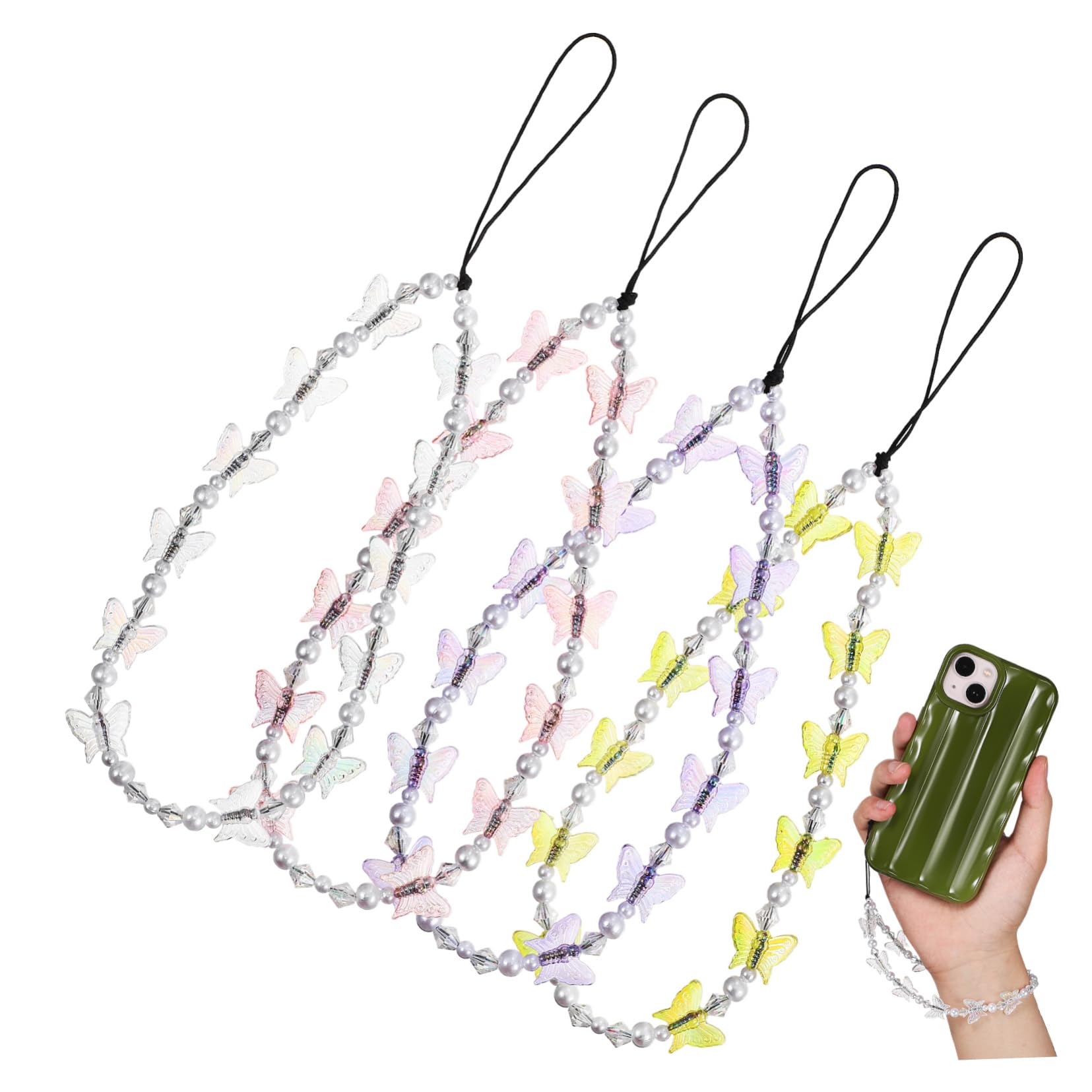 SHINEOFI Beaded Handy Lanyard Mit Schmetterlingsperlen Handykette Zur Dekoration Leicht Und Langlebig Als Smartphone Halterung Für Unterwegs