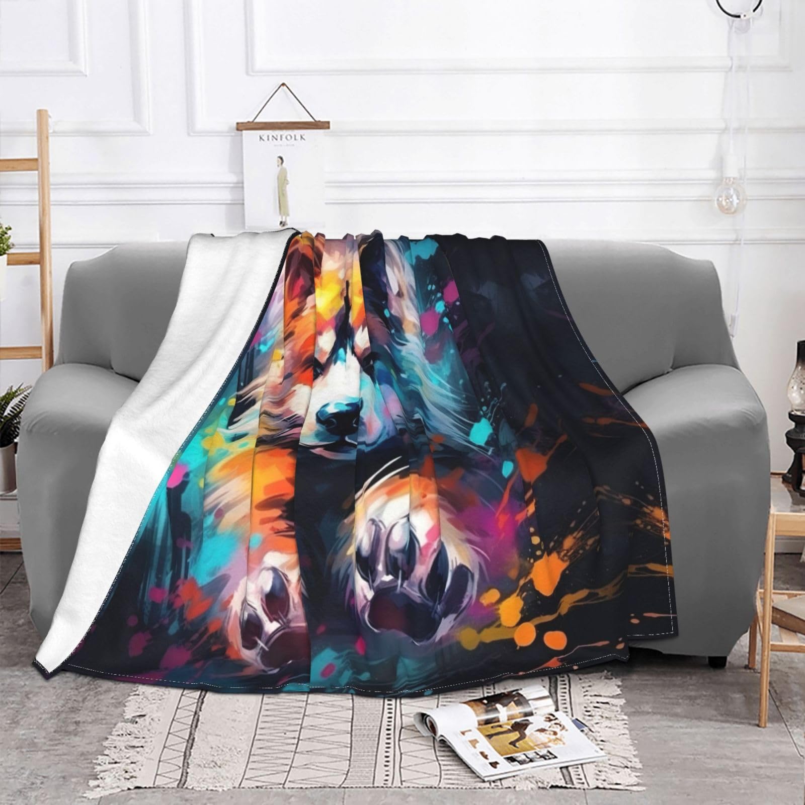 Coperta decorativa in morbida flanella calda e accogliente per bambini, cane, gatto, 127 x 152 cm, stampa di zampe di cane e animali domestici
