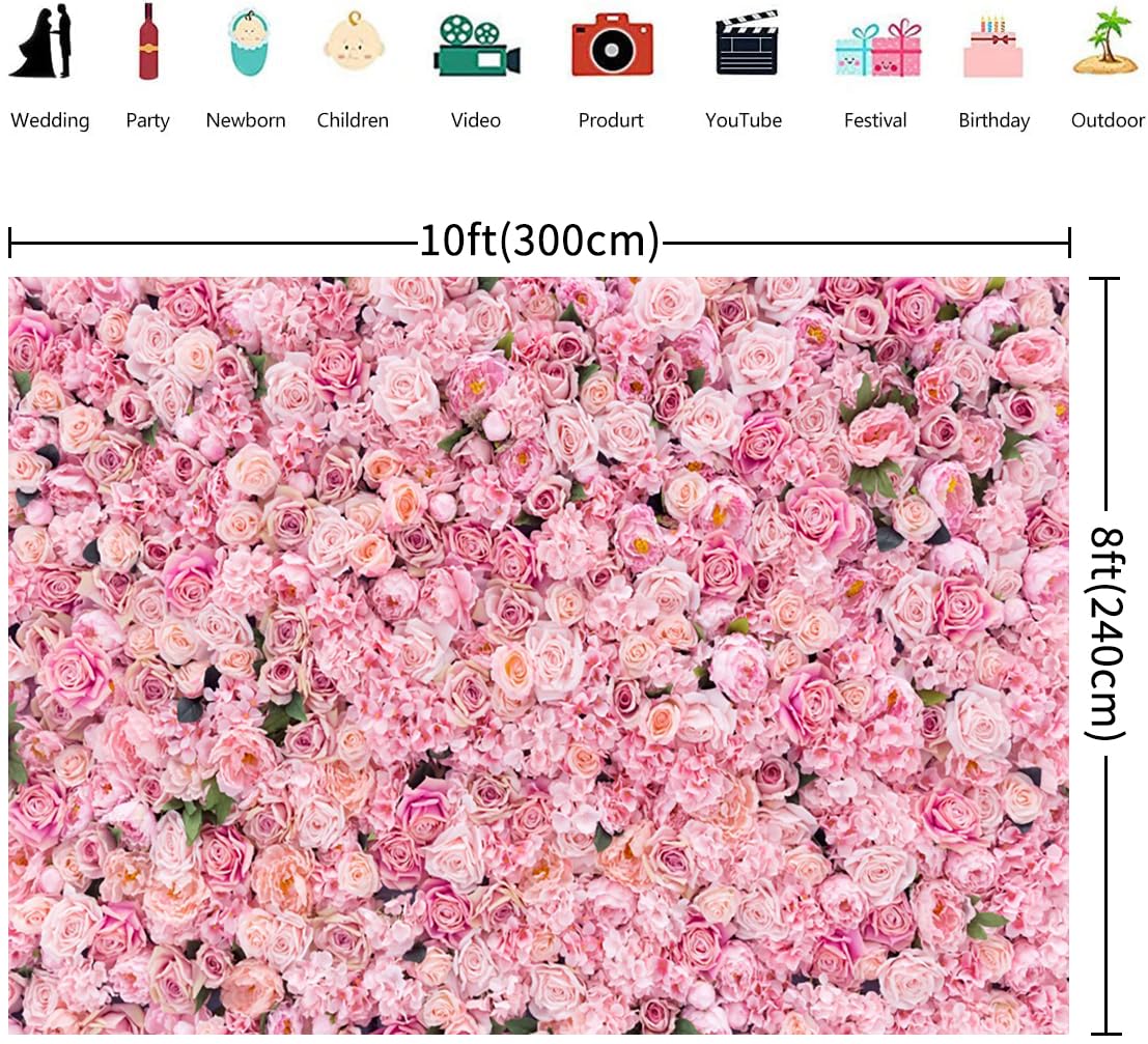 3x2.4m Sfondo floreale parete rosa floreale fotografia ragazze festa di compleanno matrimonio doccia nuziale decorazioni di partito ritratto Photoshoot Banner Photo Booth oggetti di scena