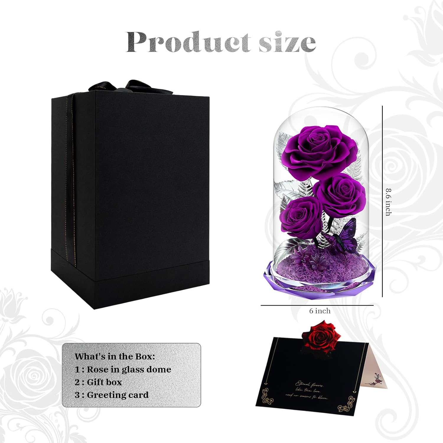 Forever Roses in Glass Dome - Preserved Flowers,Birthday for Her Women Valentine's Day, Mother's Day, Anniversary A-Grade Purple Roses, Home Decor for Girlfriend,Wife, Mom (Purple)