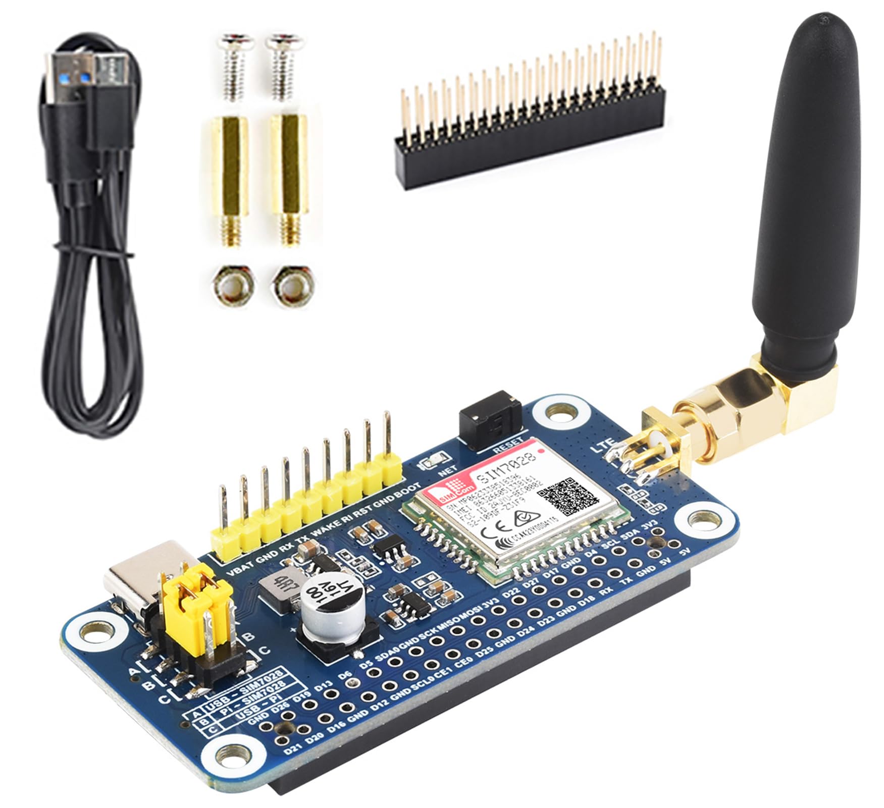 SIM7028 NB-IoT HAT com antena GSM integrada 40PIN GPIO cabeçalho