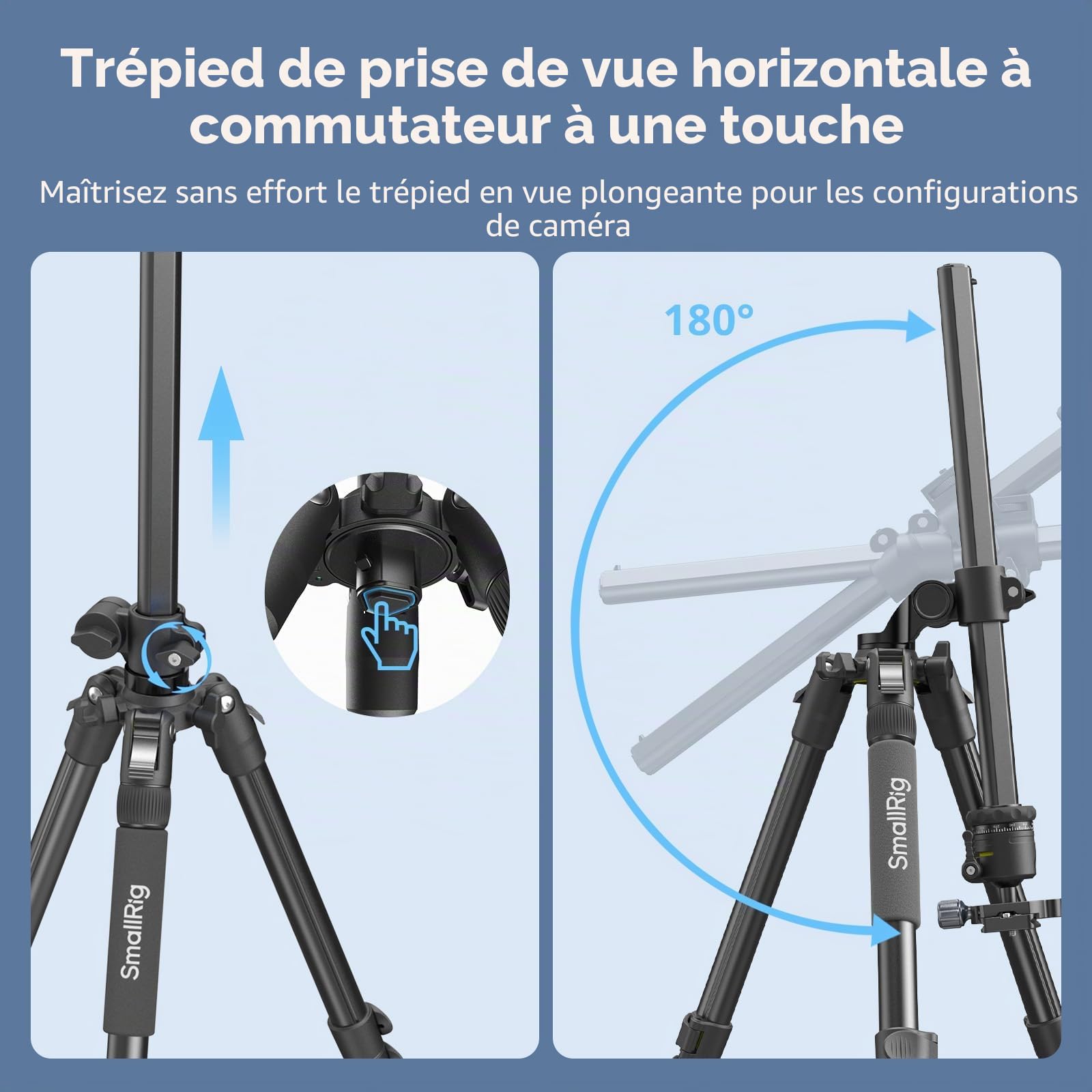 SMALLRIG Trépied Horizontal CT25 164 cm (64,5") pour Appareil Photo avec Support pour Smartphone et Sac de Transport, Charge Maximale de 10 kg (22 lb) pour Prises de Vue Aériennes.