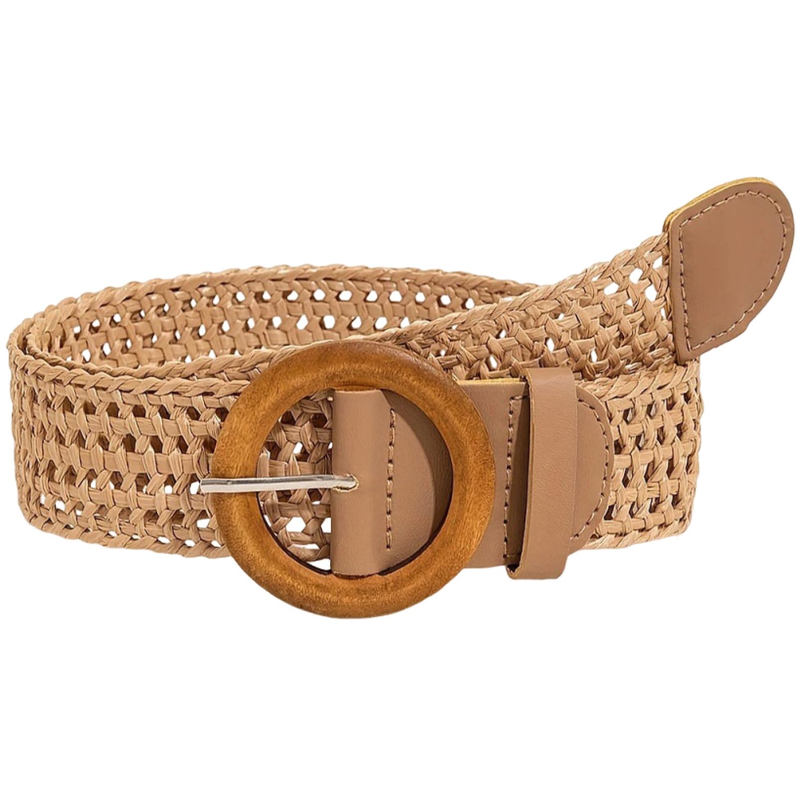 Agutalithic Women's Brown-Style2 Boho Woven Hollow Straw/Canvas Belt 4Cm Wide Braided Rattan Strap Fashion Waistband For Dress Jeans Pants(130Cm/51, )