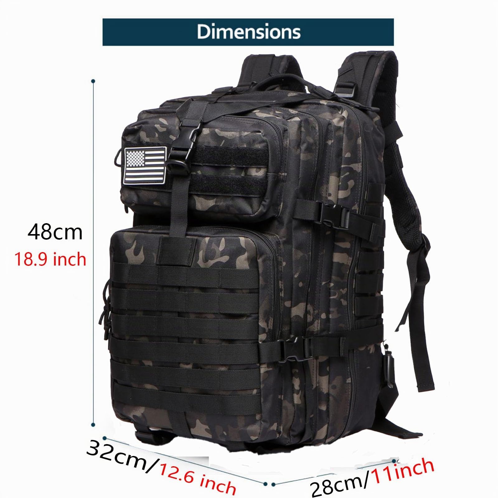 Sac à dos tactique 50 litres avec système Molle - Grande capacité militaire imperméable pour urgences de 3 jours, chasse, randonnée et camping - Sac à dos pour activités de plein air