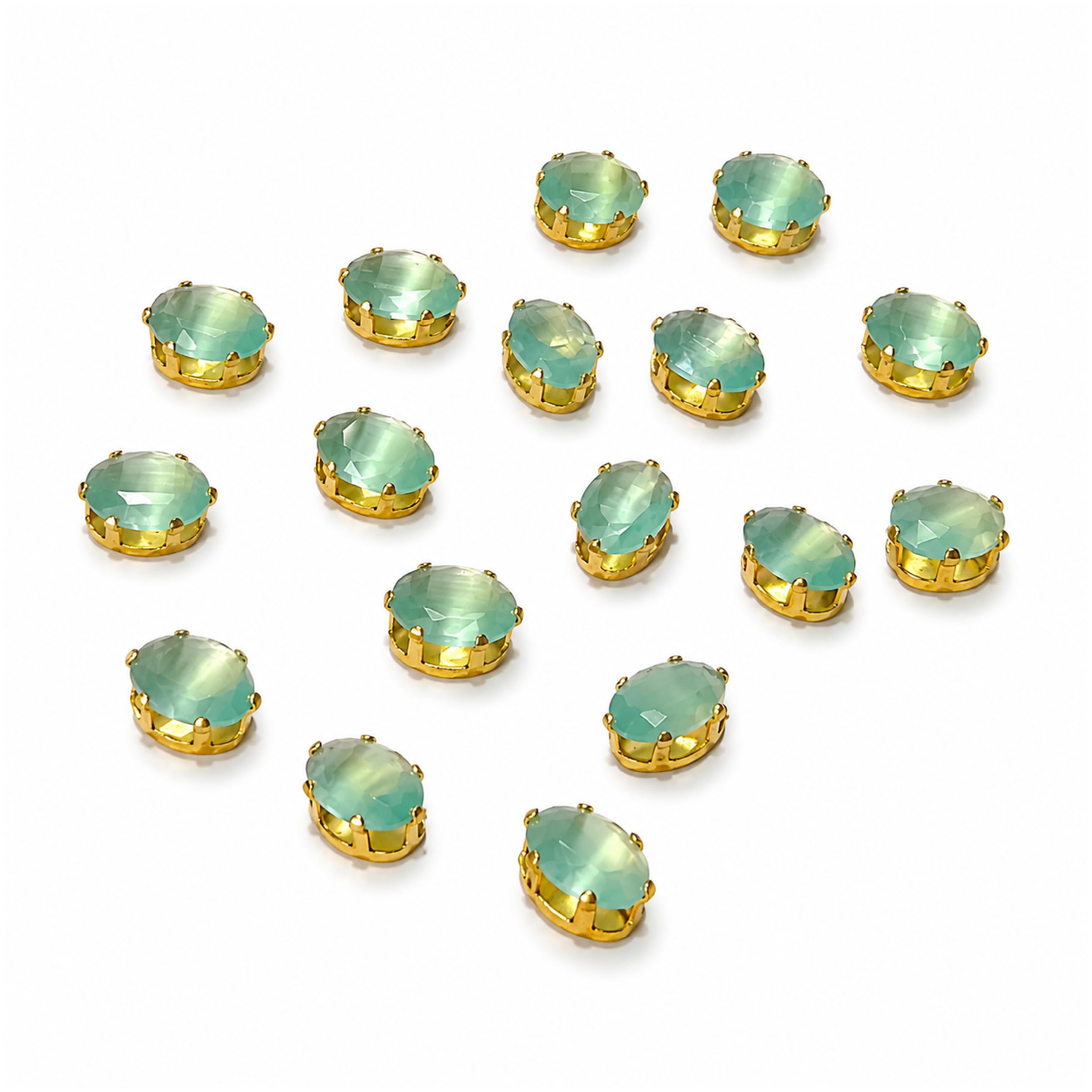 Oval Sew On Crystal Stones Metal Claw Setting Glass Rhinestones for Embroidery Blouse Saree Lehenga Dress Craft DIY Jewelry Making Sewing Accessories Mint Green | 100 Pieces-image-21