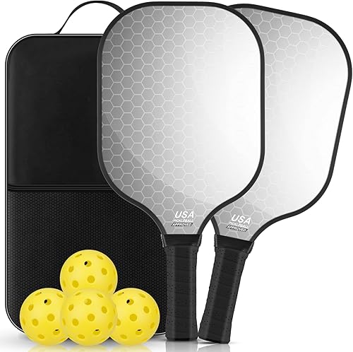 Juego de 2 palas de pickleball de fibra de carbono, aprobadas por USAPA, raquetas de paleta de pickleball, raquetas de paleta, raquetas de