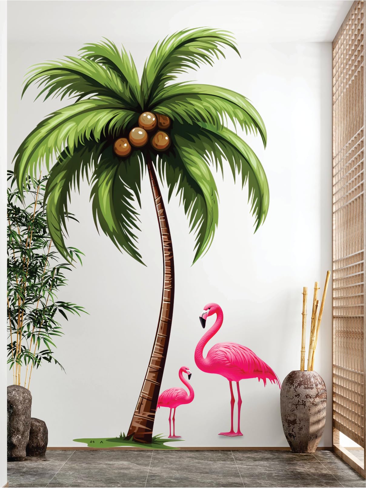 Palm Tree Wall Sticker with Flamingo Birds | Tropical Nature Wall Art Decal for Home Decor | Premium Vinyl Self Adhesive Wall Sticker for Living Room, Bedroom & Kids Room | Size 95 x 60 CM-image-27