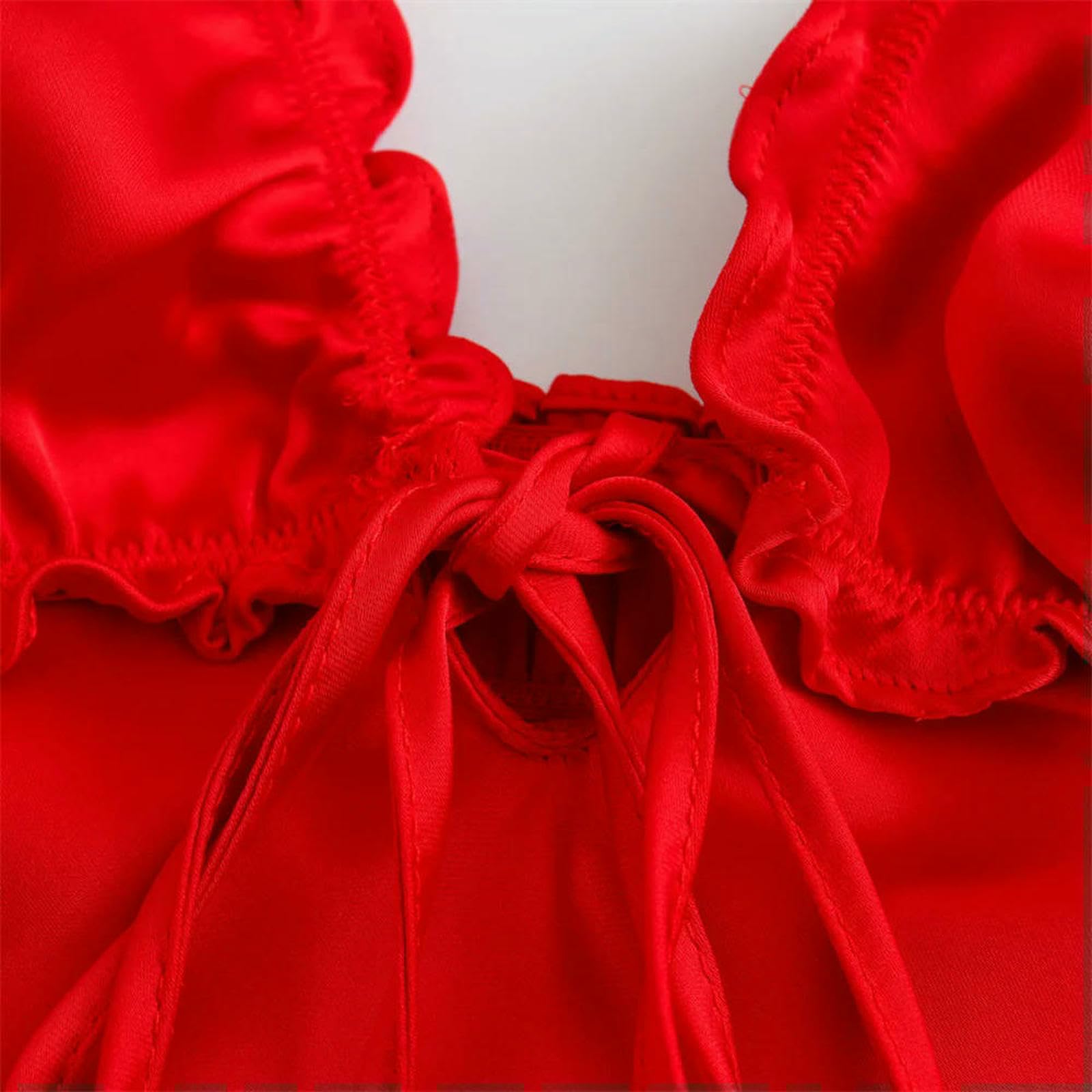 Abito Donna Invernale Abito da Filo Raso Francese in Stile Francese da Donna Estivo Abito A Sling Sexy Apripista Lungo Midi-Rosso-XS