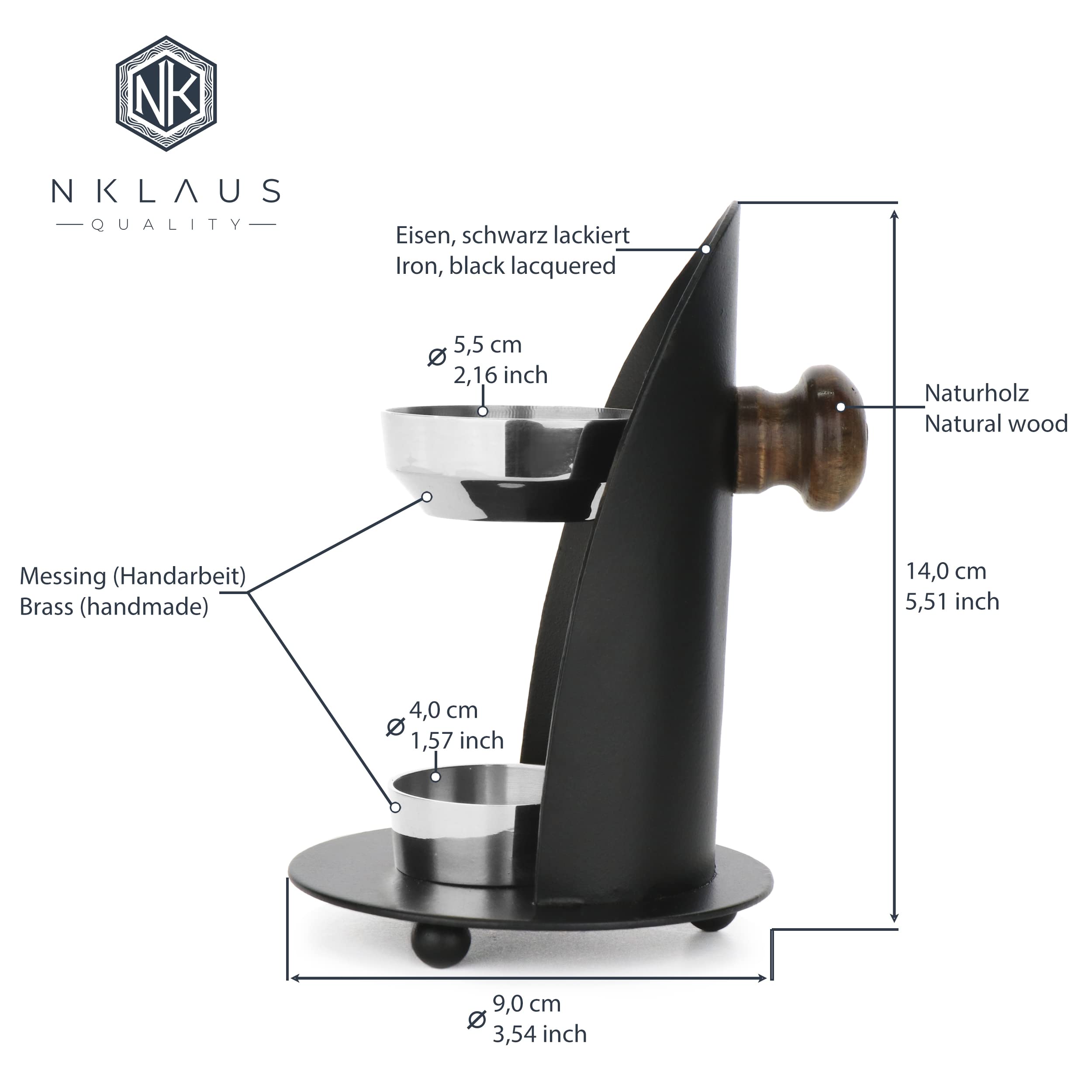Quemador de Incienso NKlaus Soporte de Incienso Regulable en Altura con Mango de Madera Lacado en Negro Plata para resinas de Incienso e Incienso Modo de Funcionamiento Tea Light 4016