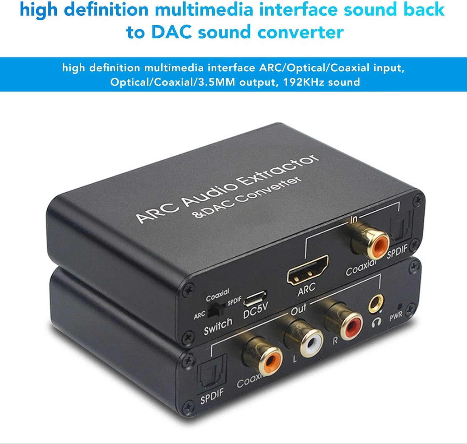 ARC Audio Extractor, 192KHz Digital to Analog Audio Converter, HDMI Compatible SPDIF 5.1 Optical and 3.5mm Stereo Audio Splitter Adapter, for Home Theater Game Music