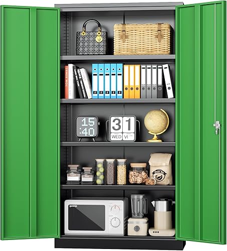 Miniatura 33 de INTERGREAT Puertas de gabinete de almacenamiento de metal negro, gabinete de almacenamiento de acero con bloqueo de 72 pulgadas con estantes, Negro