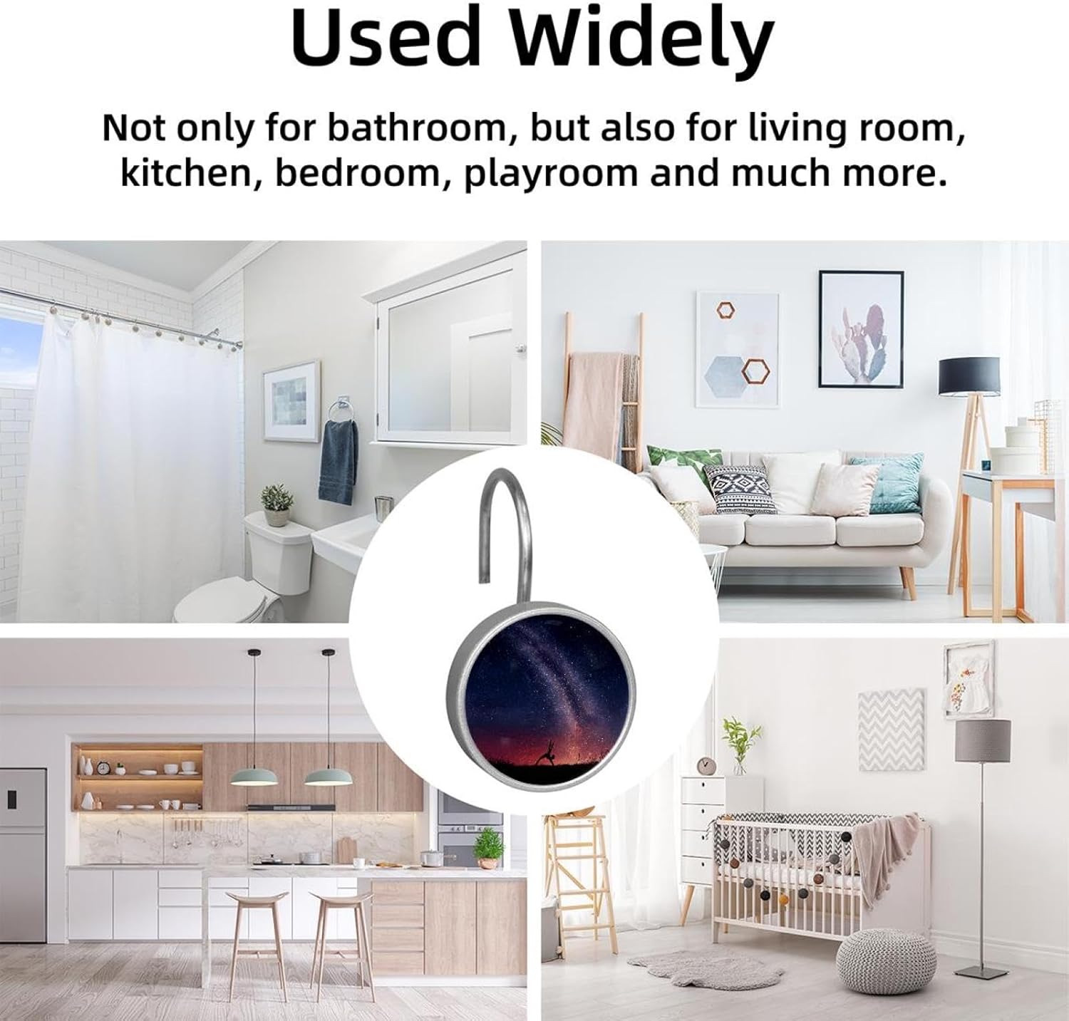 12PCS The Milky Way Gymnastics Print Shower Curtain Hooks Rings for Bathroom, Decorative Shower Curtain Hooks Rods Curtains and Liner