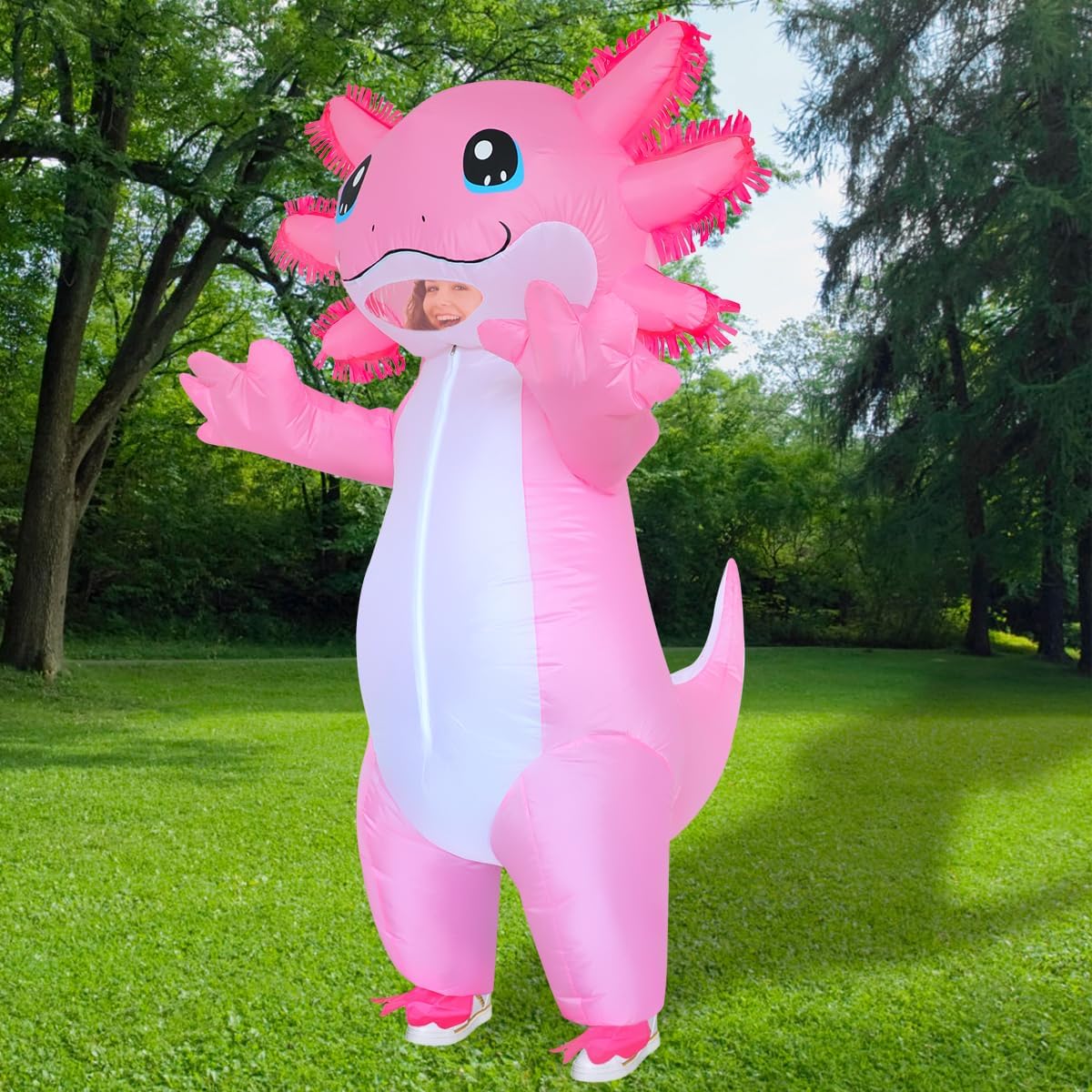 Stegosaurus Inflatable Costume Adult Axolotl Costumes Deluxe Halloween Air Blow-up Costume Pink Axolotl Costumes for Women Men Cosplay Party - Image 7