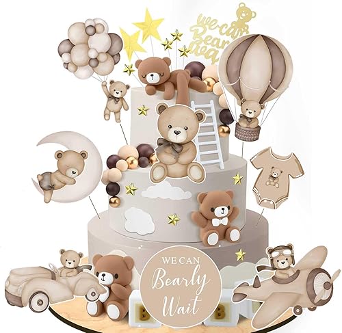 Miniatura 3 de Zliisang 16 piezas de decoración de oso para baby shower, con texto en inglés We Can Bearly Wait, centros de mesa de baby shower, decoración para