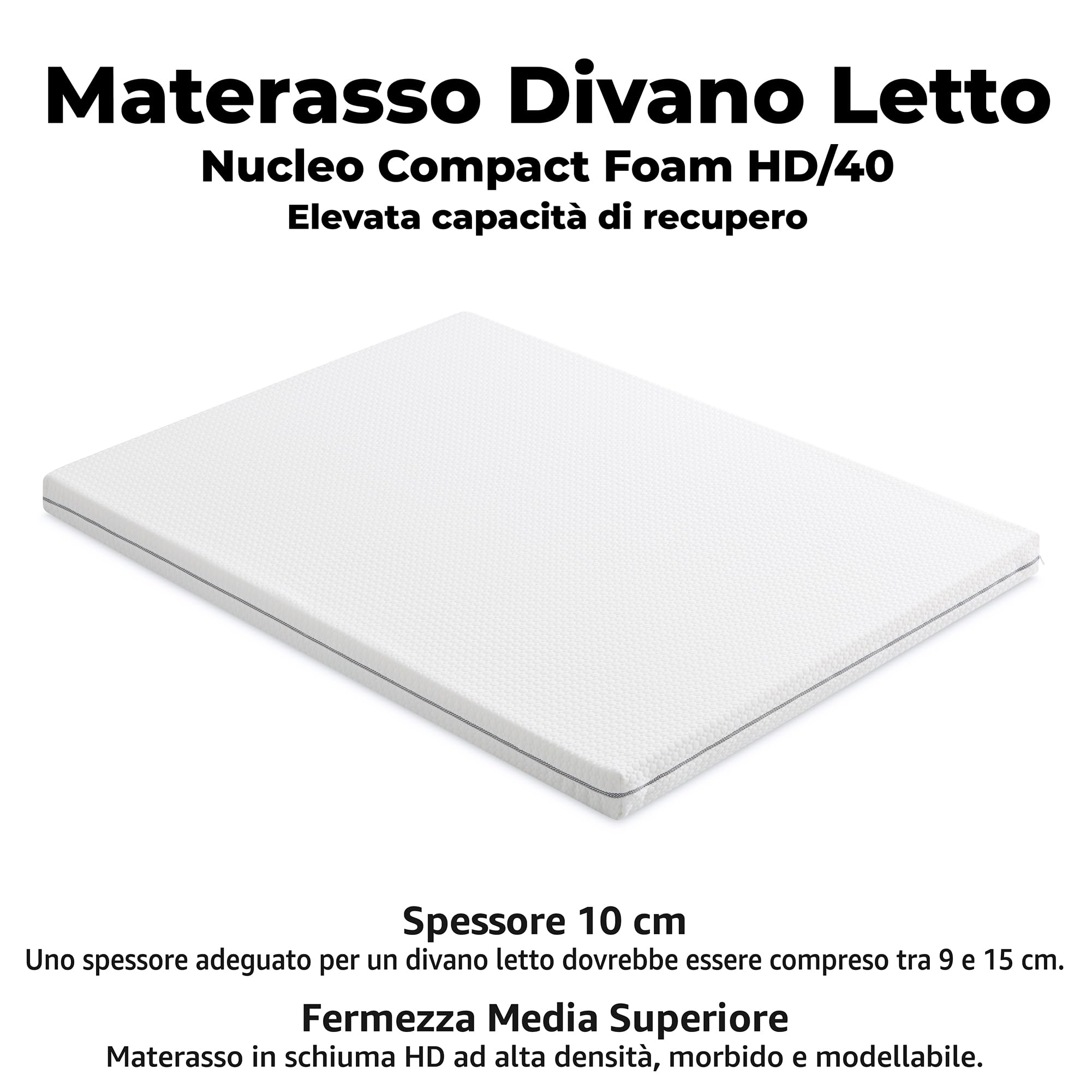 Materasso per divano letto 160x190x10 Italian Bubble System. Fermezza media superiore. Altezza 10 cm. Rimovibile e lavabile