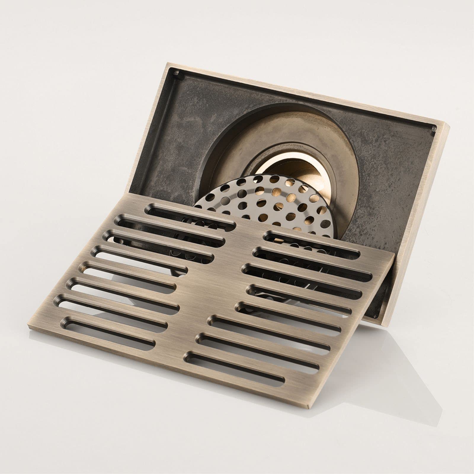 Siphon de Douche rectangulaire en Laiton à Grand débit, 140 x 90 mm, avec Couvercle Amovible, en Acier Inoxydable et Bronze