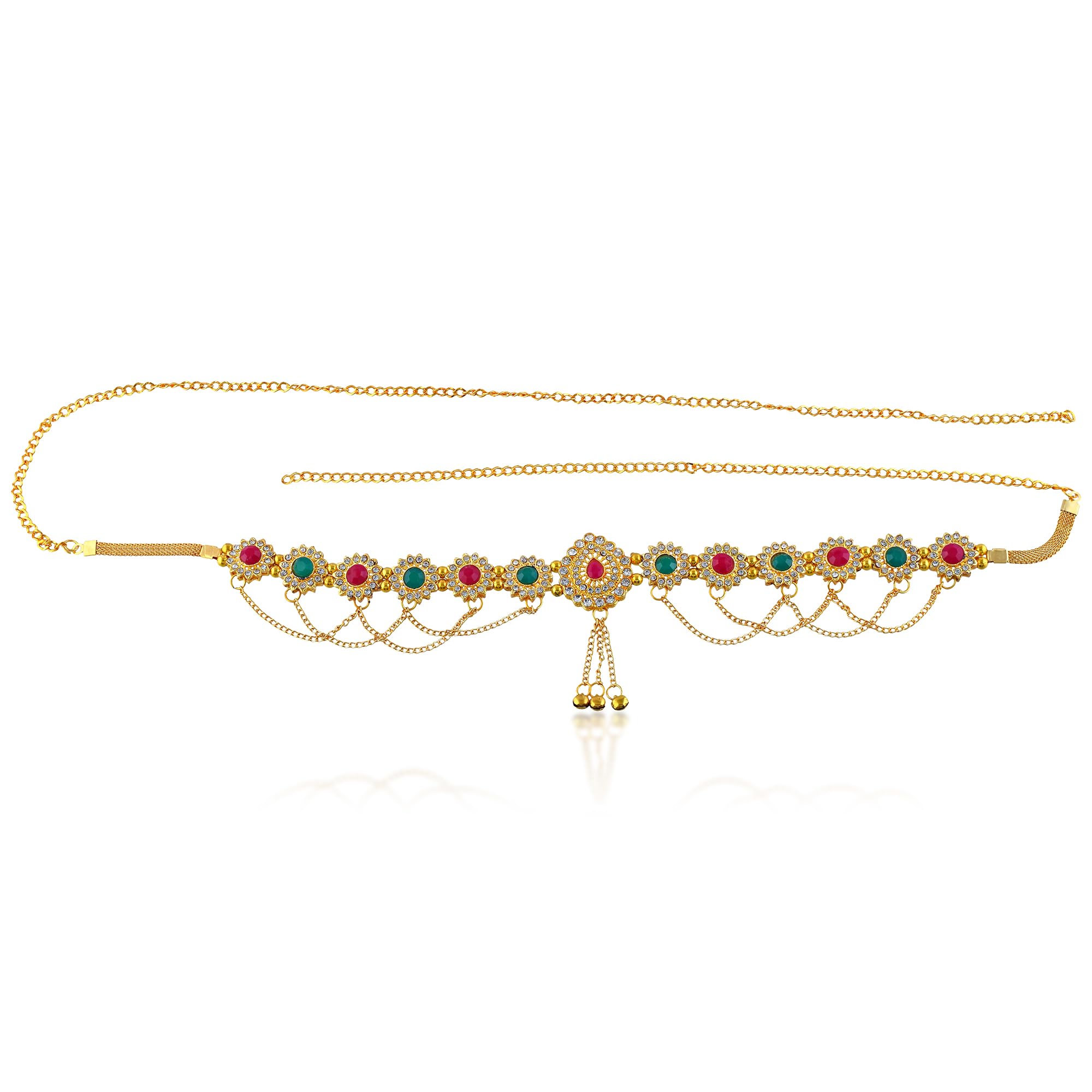 Brass Micron gold-Plated Traditional Kamarbandh, bellychain waistbelt Kundan Meena Precious Stone Studded ethnic Bridal Wedding Jewellery (KBKK2538)-image-48