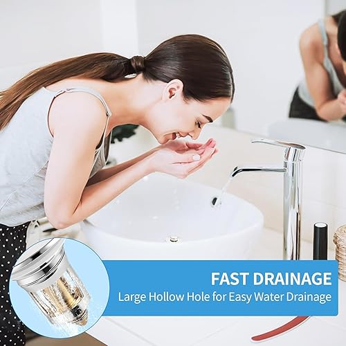 Miniatura 6 de SKTARFU Paquete de 2 tapones para fregadero de baño de 1.06 a 1.50 pulgadas, filtro de drenaje universal con colador de pelo, tapón universal para