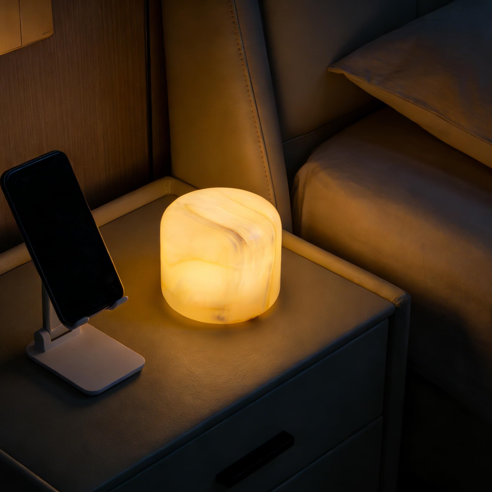 Marmor Lampada da Tavolo in Marmo LED,Abat Jour da Comodino,Lampada da Scrivania Senza Fili,Luce Notturna-Regalo Fidanzata