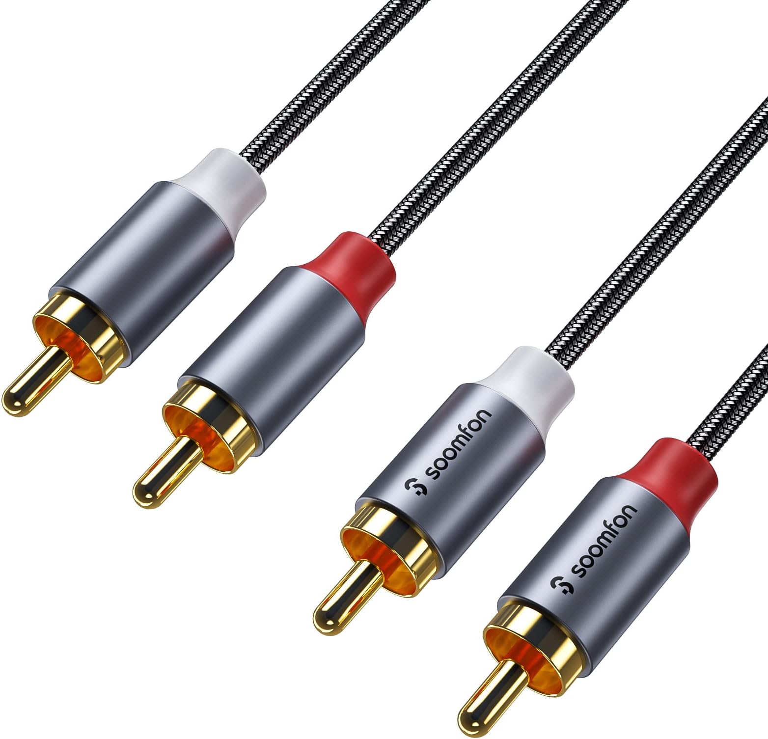 SOOMFON Phono to Phono RCA Cables 2RCA Male to 2RCA Male Stereo Audio Cable Red and White Leads HiFi Sound 24K Gold Plated Connector Copper Core Compatible with Amplifier DVD Player Speaker