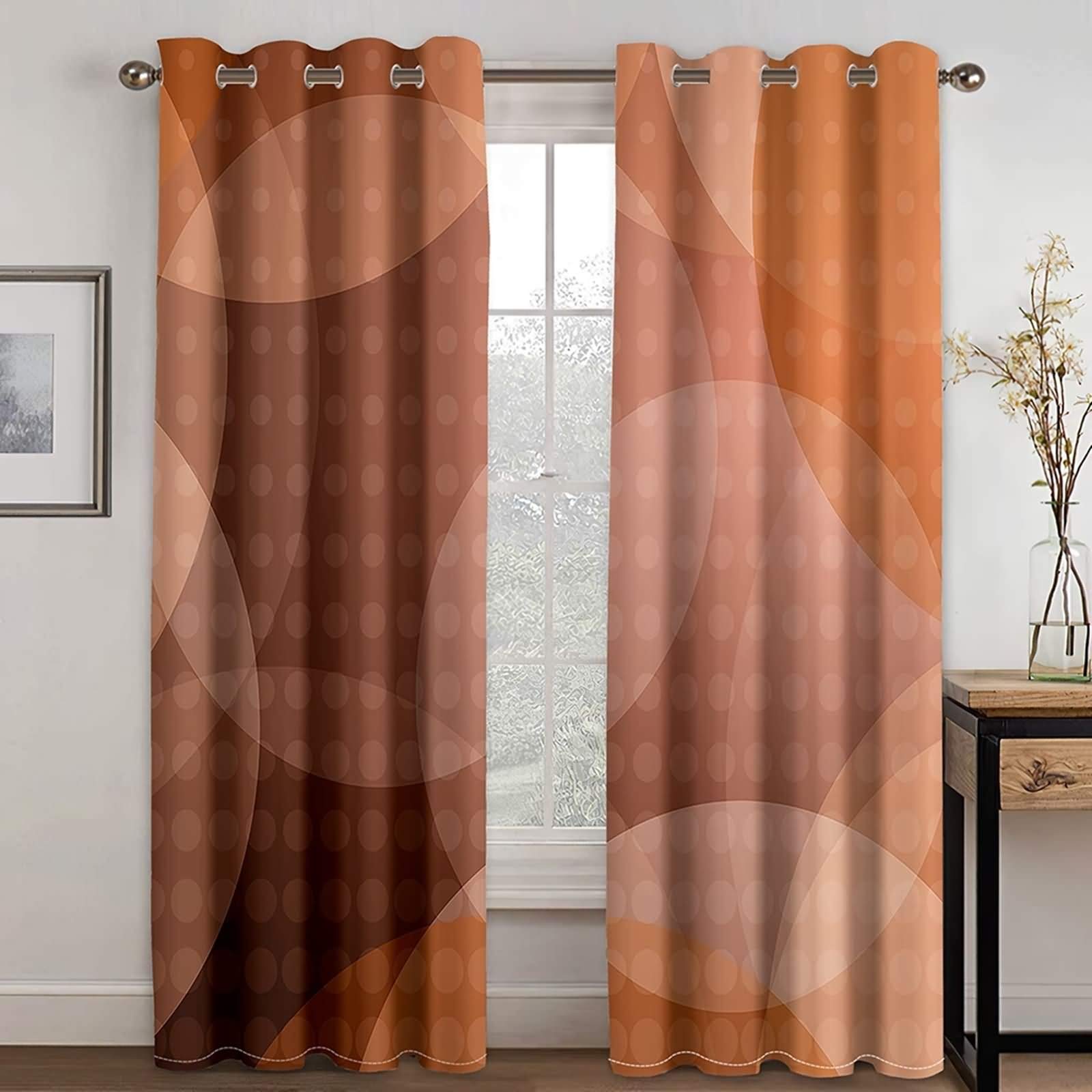 Epinki Zasłony poliestrowe brązowe okrągłe zasłony do okien domowych do salonu, dostępne w 21 rozmiarach, rozmiar 214 x 115 cm