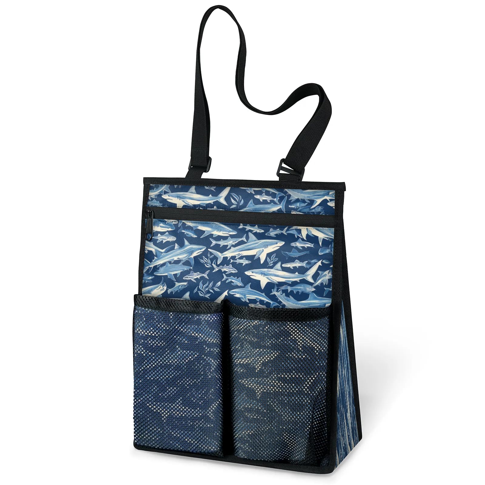 Ourtheme Sharks Pattern Portable Shower Bag for Travel Gym Camp Beach Tote Shower Caddy Bags Hanging Toiletry Organizer
