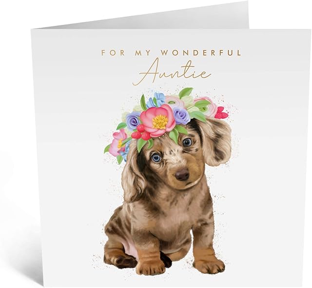 Central 23 - Cute Auntie Birthday Card - 'For My Wonderful Auntie' - Pretty Birthday Card for Auntie - Sweet Birthday Card for Her - Dog Birthday Card - Comes with Cute Stickers