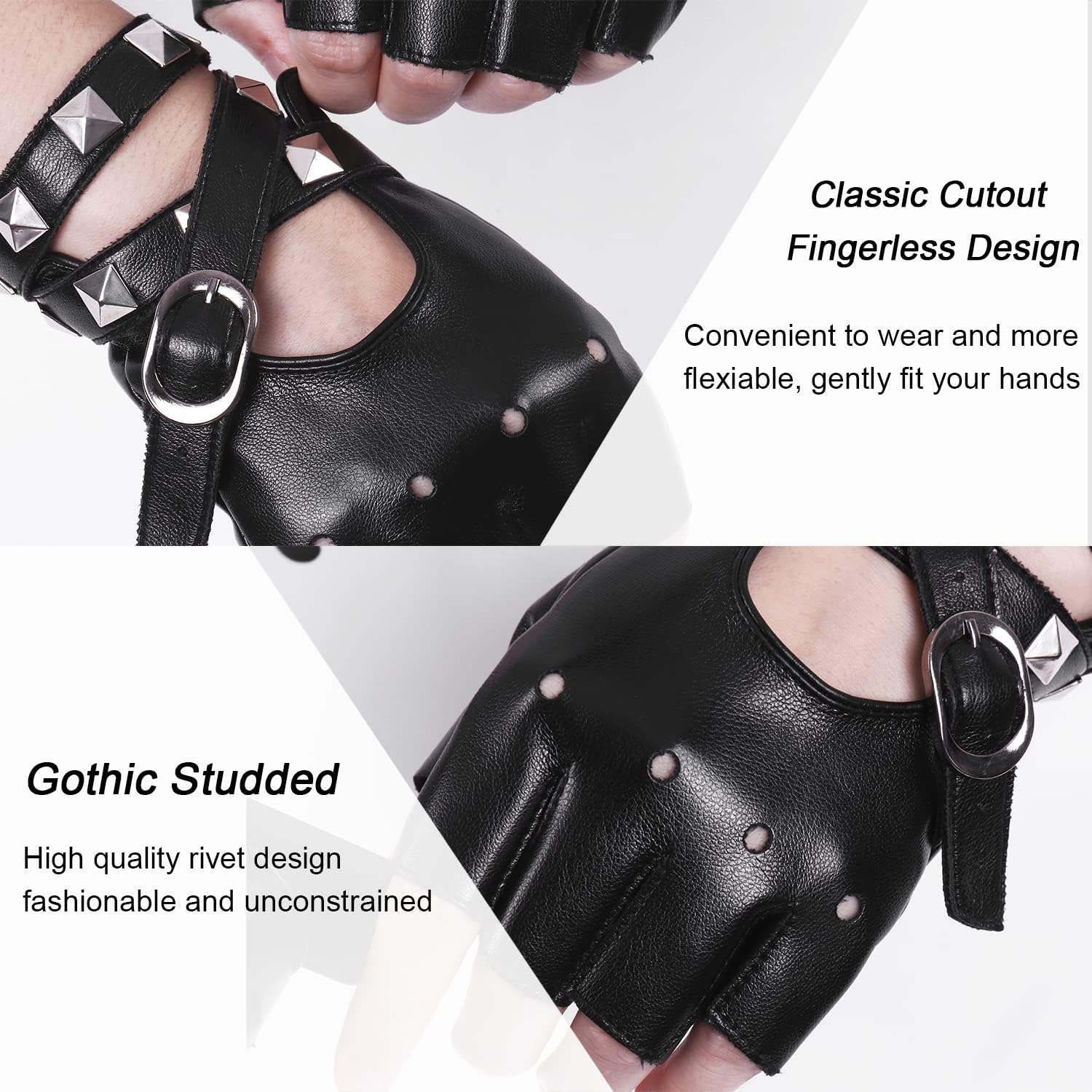 Black Fingerless Gloves PU Faux Leather Goth Cosplay Costume Punk Halloween Performance for Women - Image 5