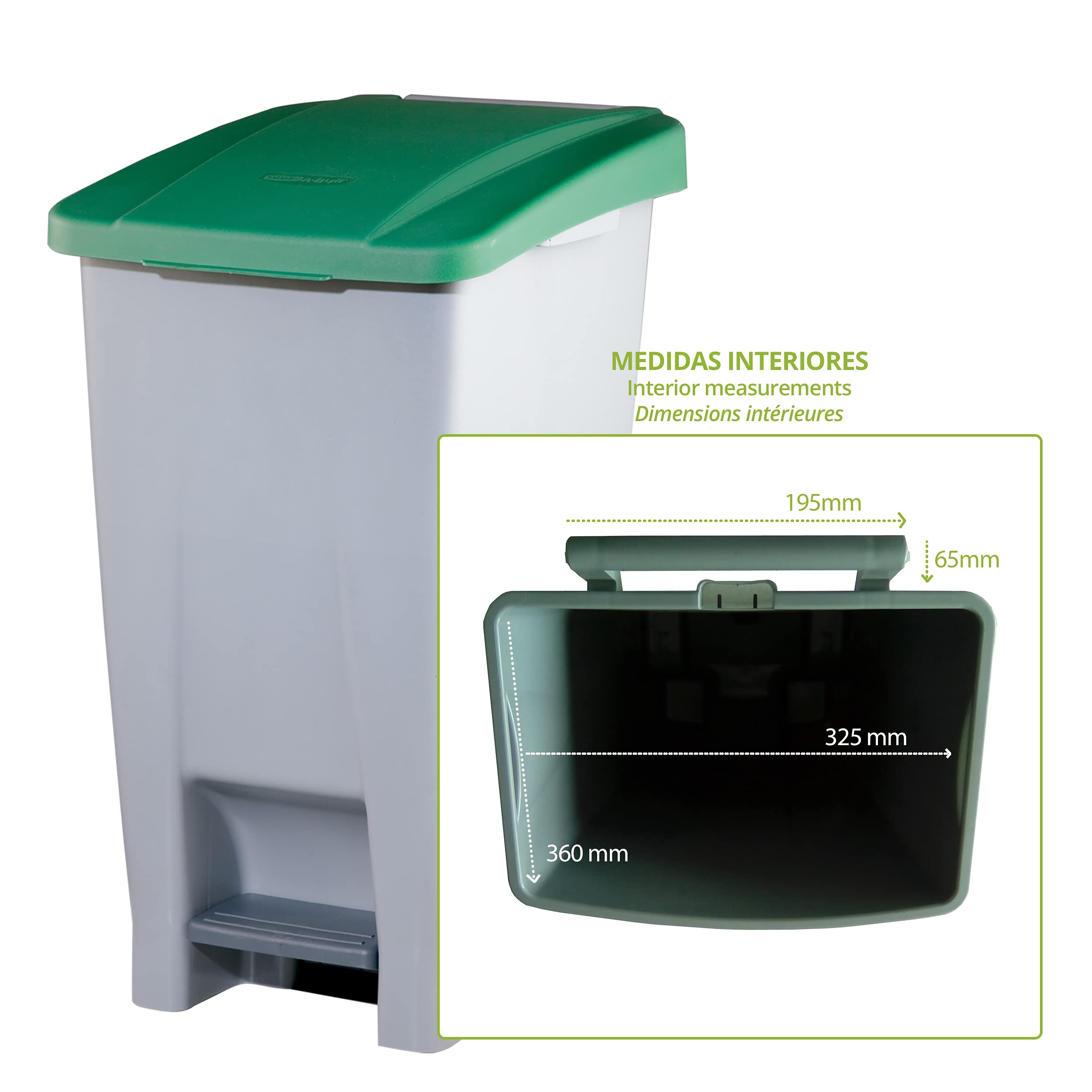 Denox PK3345 Pack Reciclaje Selectivo 80 litros c/u: 240 litros totales, en 3 contenedores, en Colores Verde/Azul/Amarillo