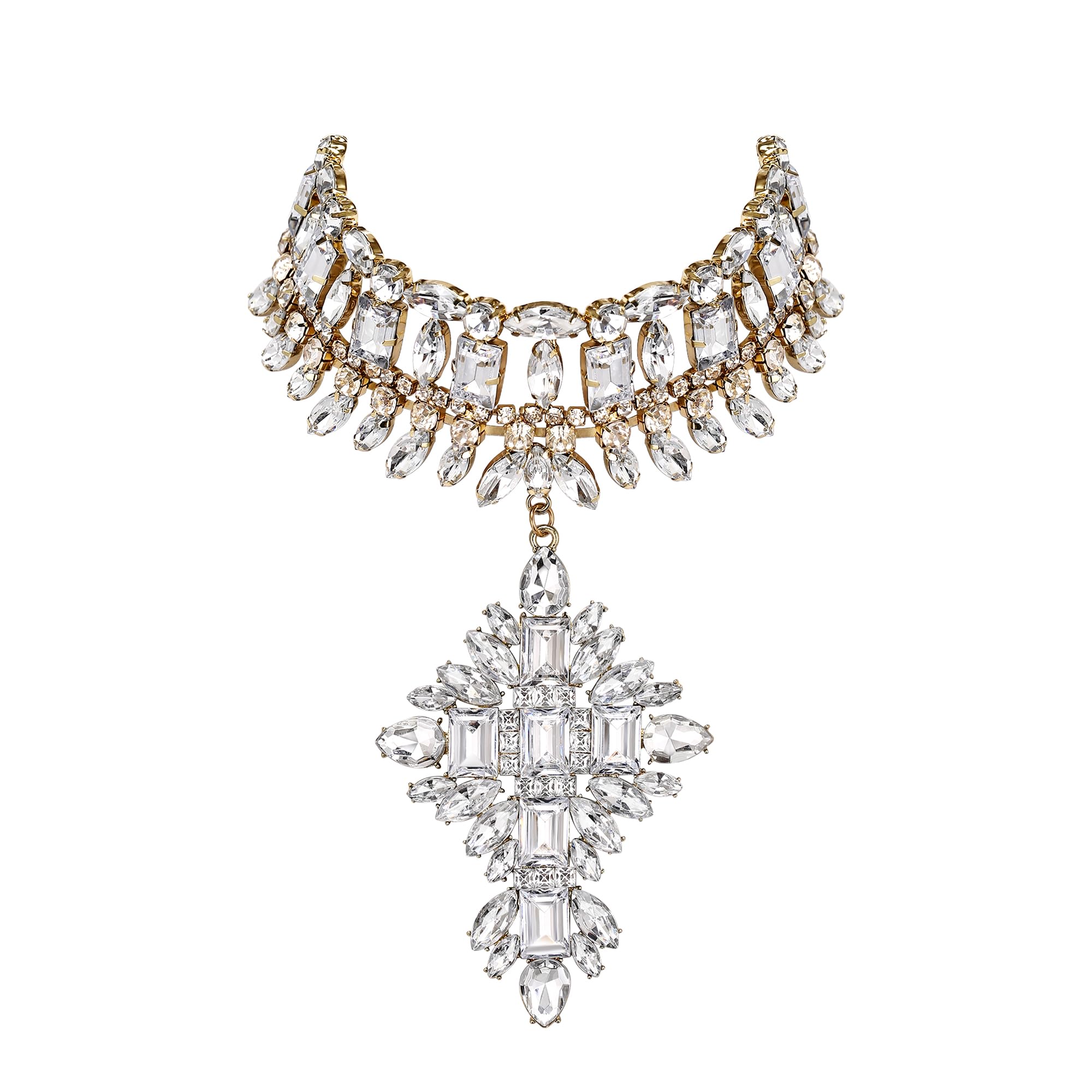 EVER FAITH Collana per costume Statement Bib, con strass scintillanti, stile vintage, arte decorativa, chunky choker, da donna