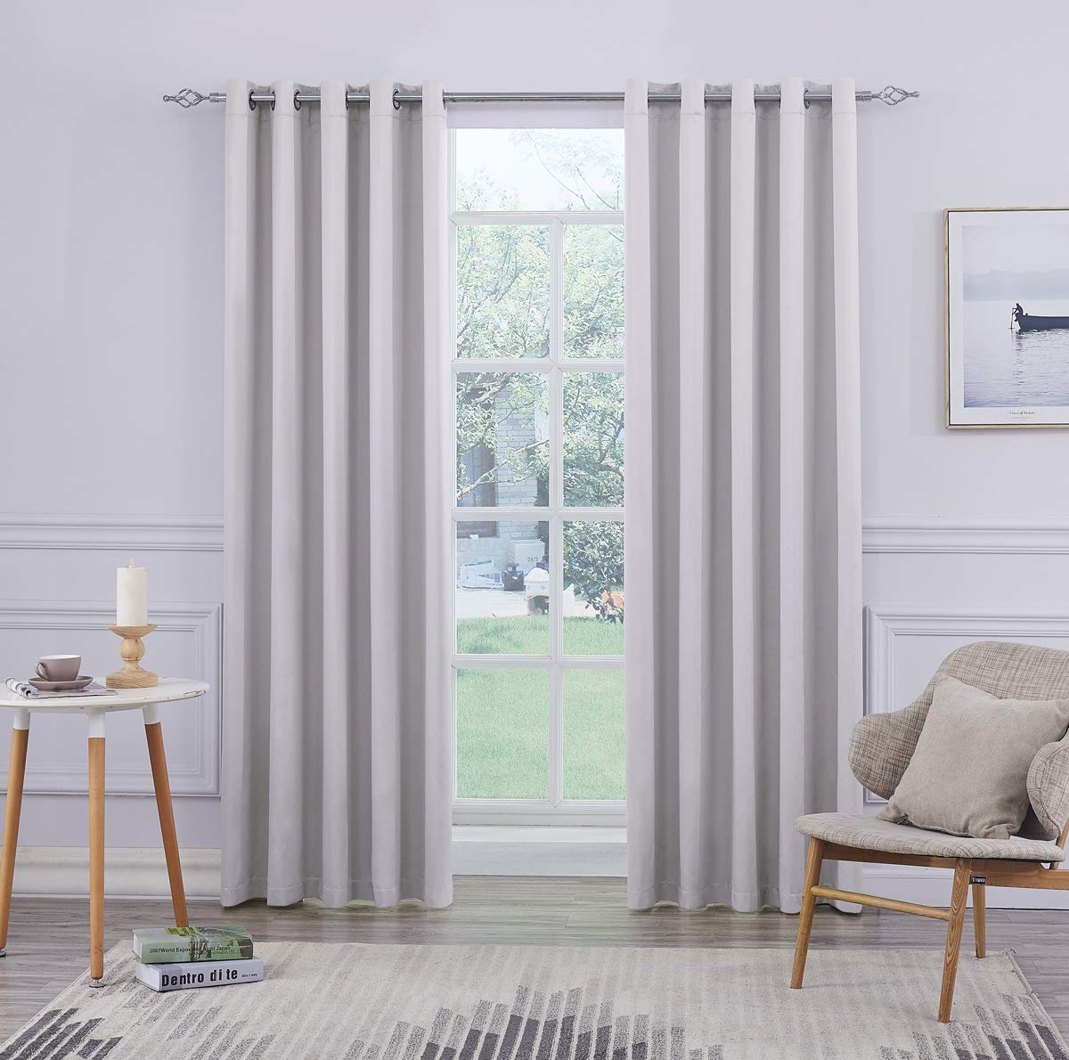 Ultra Soft Satin Sliver Grey Eyelet Curtain Window Treatment Drapes 2 panels for Bedroom, Livingroom, Kids Nursery Room W66 x L54 inch — view 7