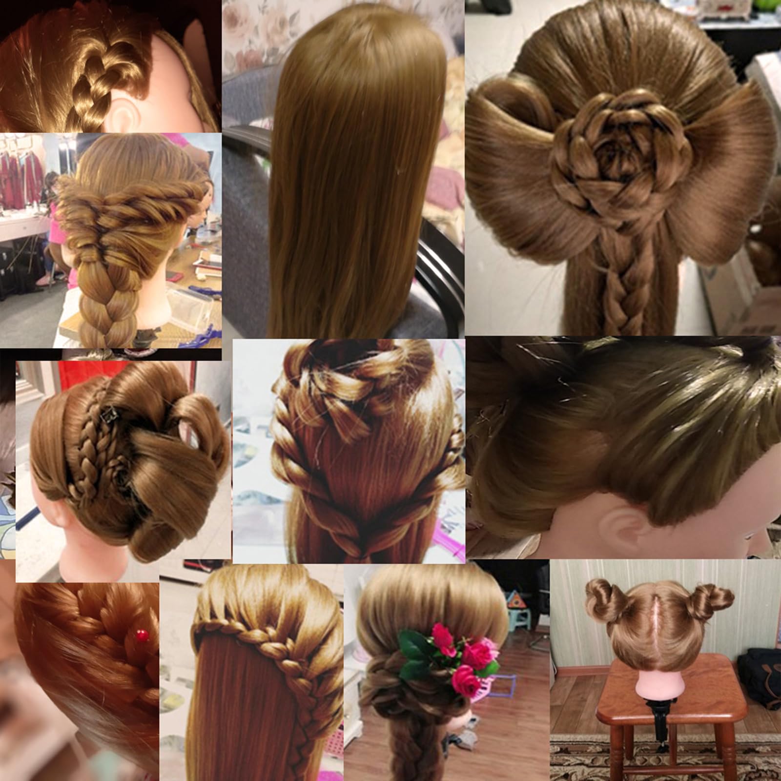 Perücke Mannequin Head Echtes Haar Mannequin Heads 65cm/26in mit Kleinem Ständer für Haarstyling, Friseurausbildung, Flechten-1B#