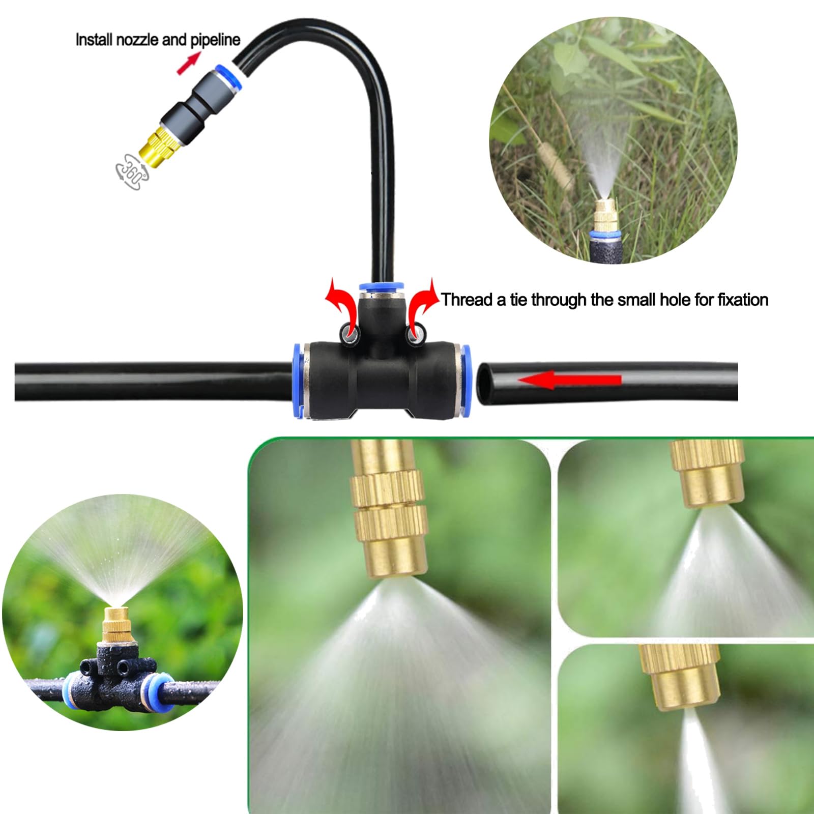 Actualización del sistema de boquilla de cobre de riego de 82 pies, sistema de riego automático con pulverizador reemplazable de 360°, boquilla de cobre atomizadora para sistema de riego para jardín,