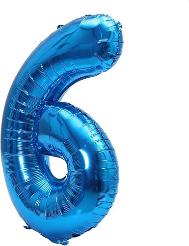 Miniatura 2 de YPSelected Globo de aluminio grande de 32 pulgadas con número de helio, cumpleaños, boda, fiesta, 0-9 (azul, 6)
