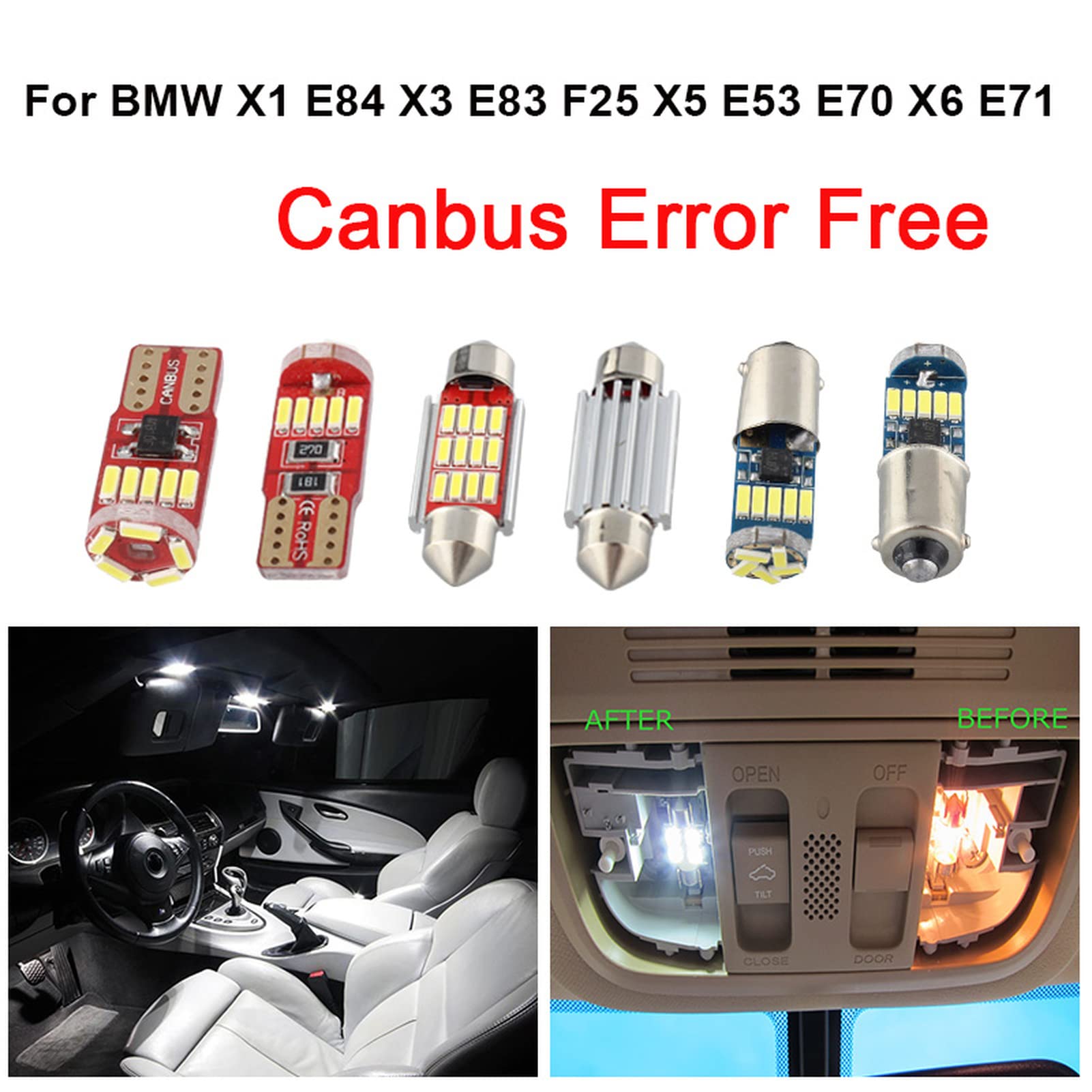 Blanc sans Erreur Canbus LED Ampoules Carte intérieure dôme Coffre lumière Kit, pour BMW X1 E84 X3 E83 F25 X5 E53 E70 X6 E71 2000-2015
