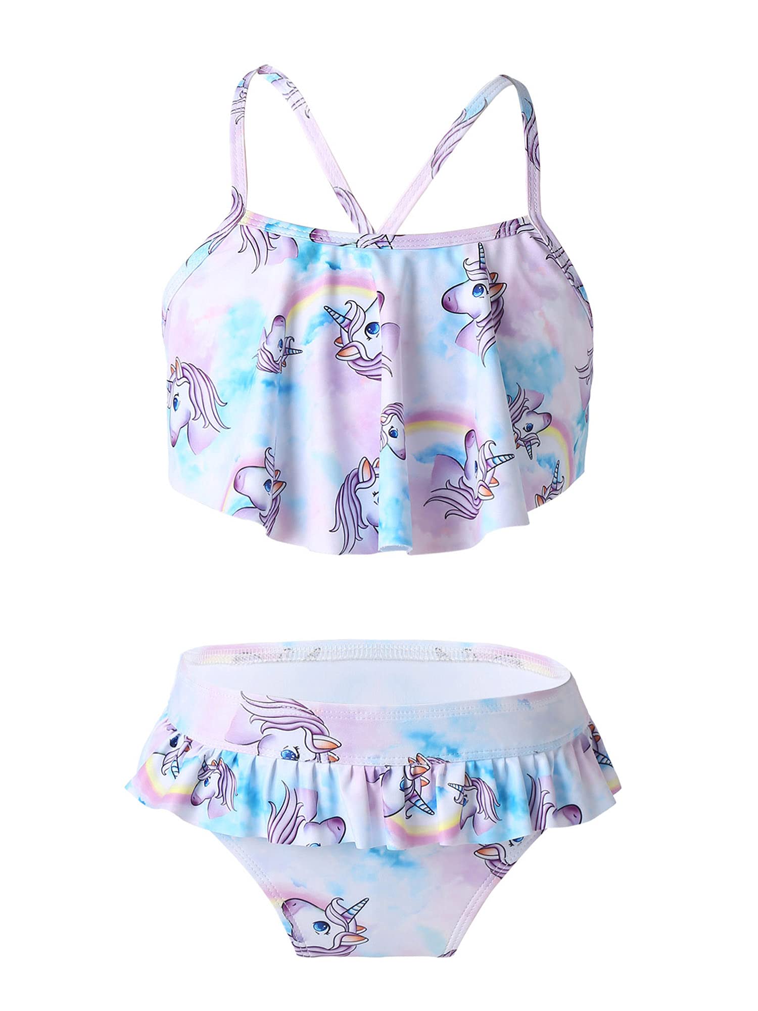 IEFIEL Traje de Baño Bikinis de Dos Piezas para Niñas Crop Top de Tirantes con Volante y Estampado + Bragas Bañador Tankinis Hawaiana Verano 1-12 Años