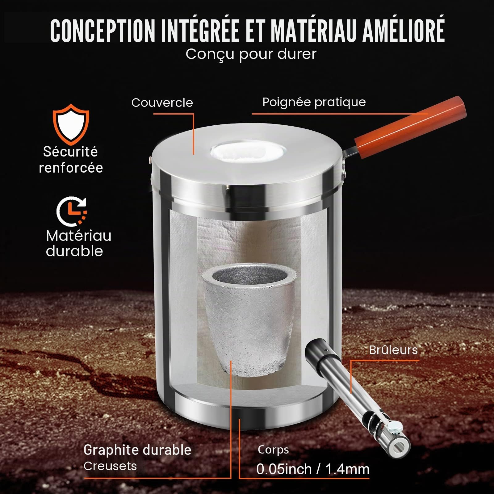 VEVOR Forge de propane en acier inoxydable 6 kg Kit de four de fusion de métaux Température maximale de 1482 °C Four de fonte au propane 30 PSI Kit de fer forgé pour cuivre, aluminium, or, argent