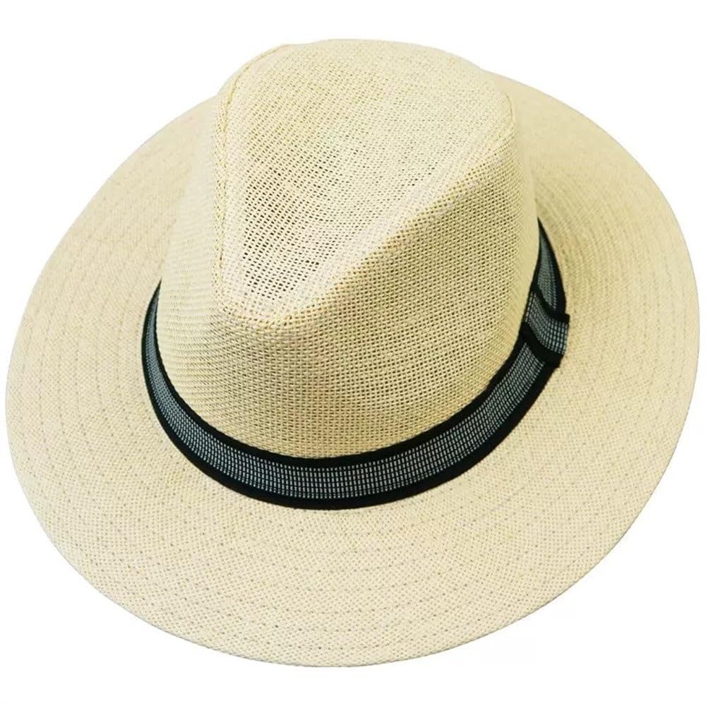 VKEID Sombrero de Paja para Hombre Sombrero de Verano for Hombre, Sombrero de Vaquero for Hombre, Sombrero de Paja de ala Grande, Sombrero for el Sol al Aire Libre