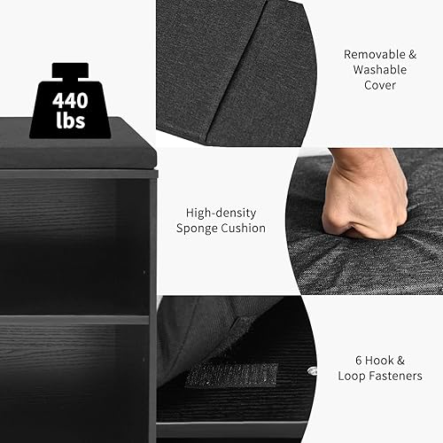 Miniatura 7 de Giantex Banco de almacenamiento de zapatos con cojín, banco de zapatos de entrada, estantes ajustables, banco organizador de 10 cubos para entrada,