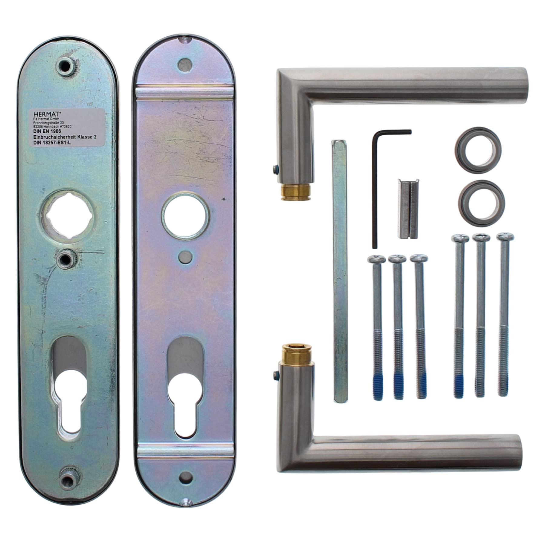 ToniTec Haustür Schutz-Drückergarnitur Edelstahl Entfernung 92 mm L-Form ohne Zylinderabdeckung für Türstärke 64-83 mm