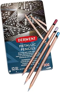 Derwent Metallic Colouring Pencils, Drawing & Writing, Set of 12, Professional Quality, 2305599