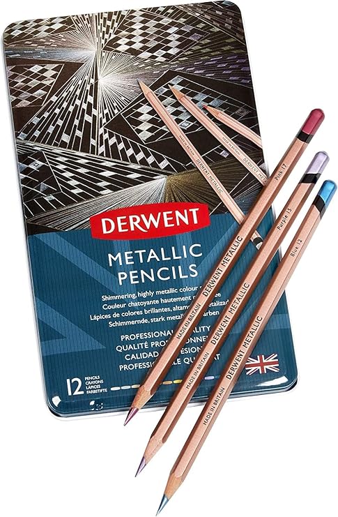 Derwent Metallic Colouring Pencils, Drawing & Writing, Set of 12, Professional Quality, 2305599