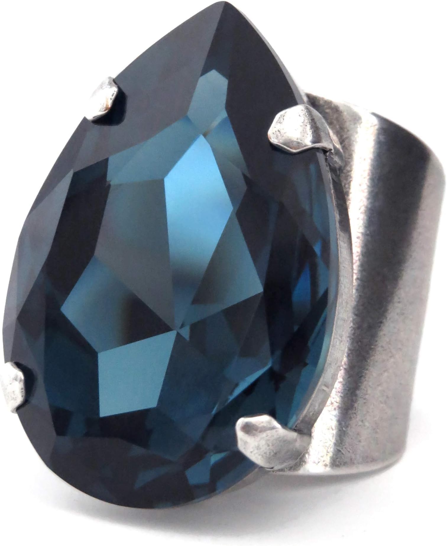Shy Siren JewelryLarge Midnight Blue Crystal Teardrop Ring - Adjustable Band, Unisex Style