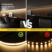 Vista 6 de COB LED Strip Lights Warm White,24V Dimmable led Light Strip KIT with Remote and app Control,2700K 25FT/7.5m 8mm Wide Ra>90 Cuttable Flexible Strip